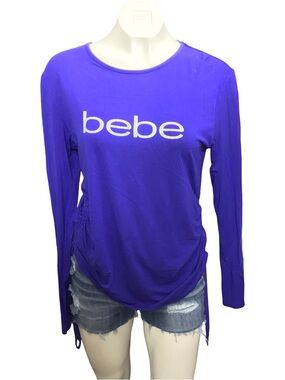 bebe Electric Purple Long Sleeve Logo Tee